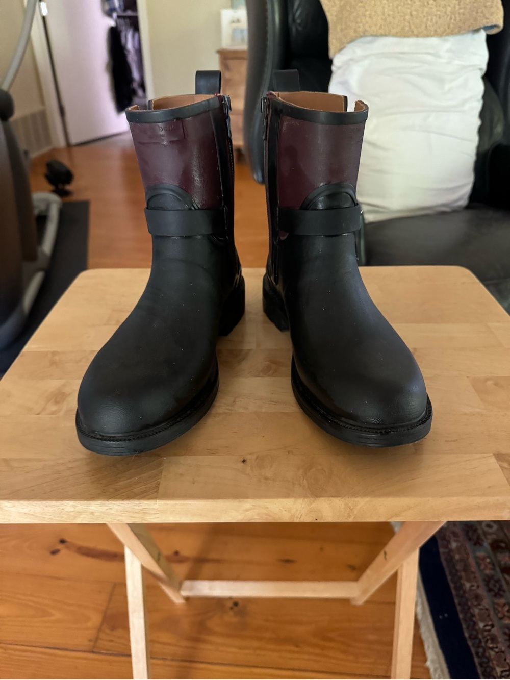 Rag and Bone Black and Burgundy Leather Ankle Boots